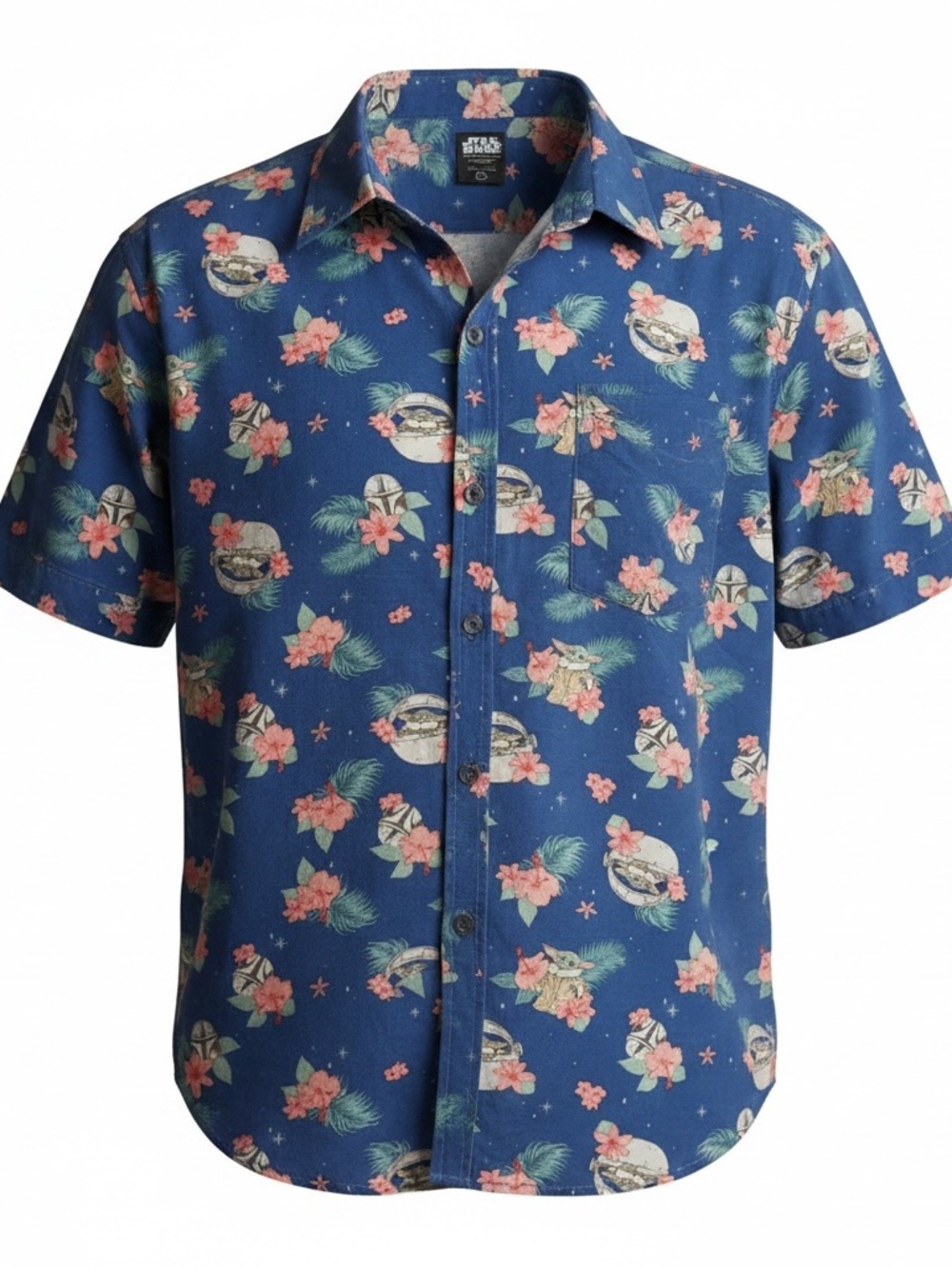 Her Universe Star Wars Grogu Blue Short-Sleeve Button-Down Camp Shirt